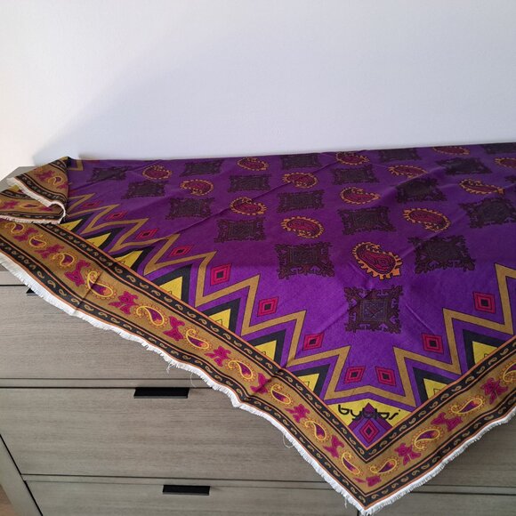 BYBLOS Luxurious Vintage Logo Shawl Scarf Wool Blend Paisley Large Square 54in - Picture 6 of 10